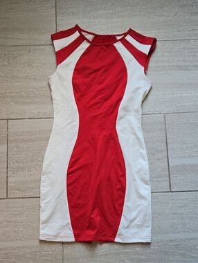 Red and White Colorblock Sleeveless Bodycon Dress